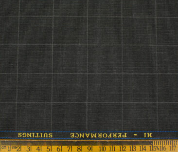 Cadini Men's Polyester Viscose Checks 3.75 Meter Unstitched Suiting Fabric (Dark Grey)