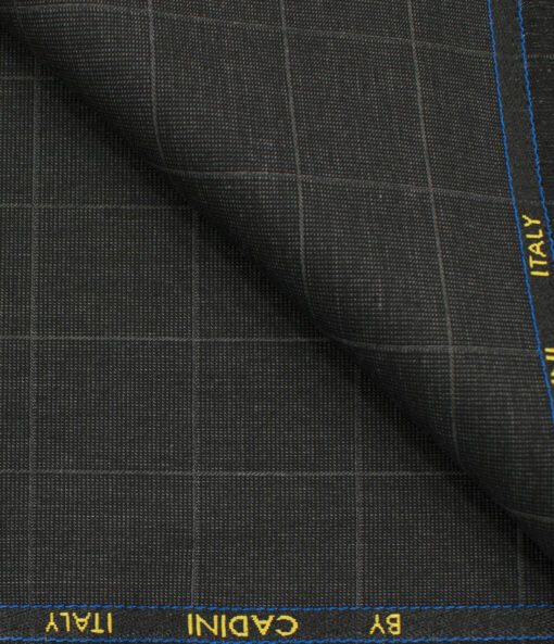 Cadini Men's Polyester Viscose Checks 3.75 Meter Unstitched Suiting Fabric (Dark Grey)