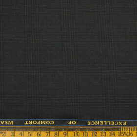 Cadini Men's Polyester Viscose Checks 3.75 Meter Unstitched Suiting Fabric (Blackish Grey)