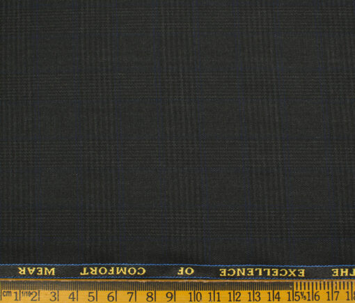Cadini Men's Polyester Viscose Checks 3.75 Meter Unstitched Suiting Fabric (Blackish Grey)