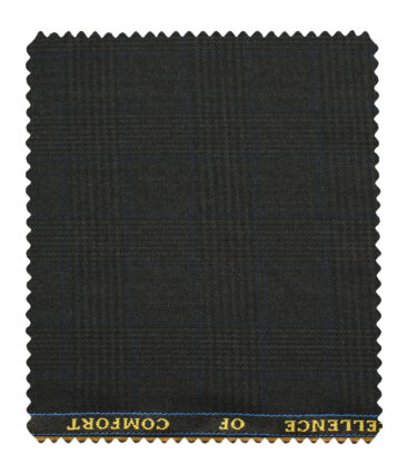 Cadini Men's Polyester Viscose Checks 3.75 Meter Unstitched Suiting Fabric (Blackish Grey)