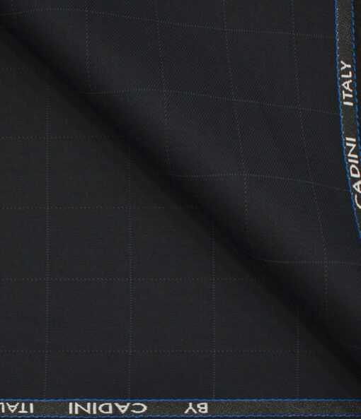 Cadini Men's Polyester Viscose Checks 3.75 Meter Unstitched Suiting Fabric (Dark  Navy Blue)