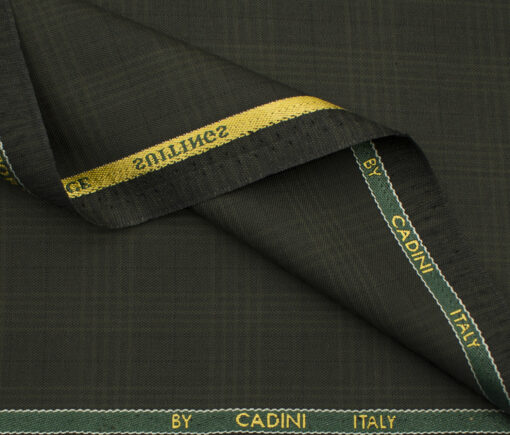 Cadini Men's Polyester Viscose Checks 3.75 Meter Unstitched Suiting Fabric (Dark Green)