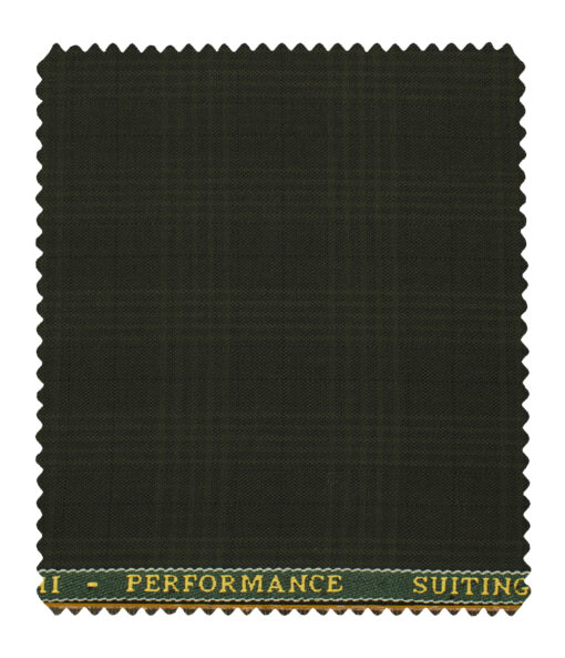Cadini Men's Polyester Viscose Checks 3.75 Meter Unstitched Suiting Fabric (Dark Green)