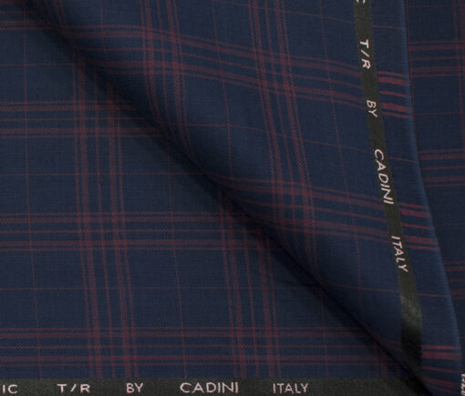 Cadini Men's Polyester Viscose Checks 3.75 Meter Unstitched Suiting Fabric (Royal Blue)