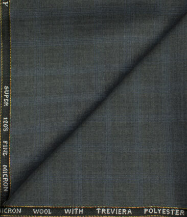 J.Hampstead Men's Wool Checks Super 120's 1.30 Meter Unstitched Trouser Fabric (Grey)