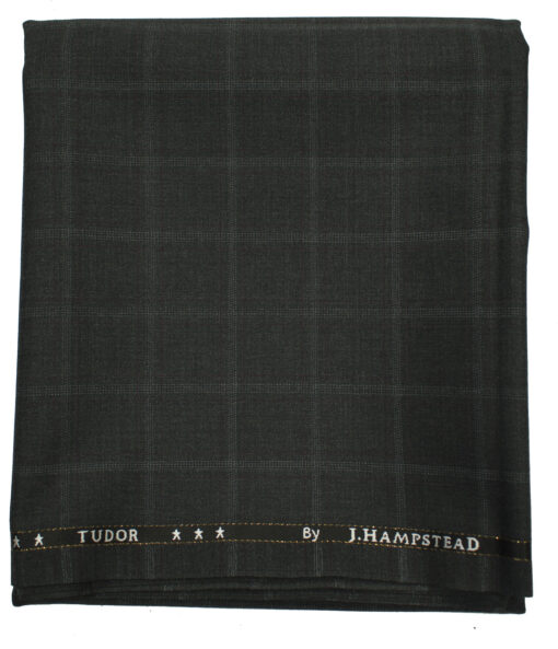 J.Hampstead Men's Wool Checks Super 100's1.30 Meter Unstitched Trouser Fabric (Blackish Grey)