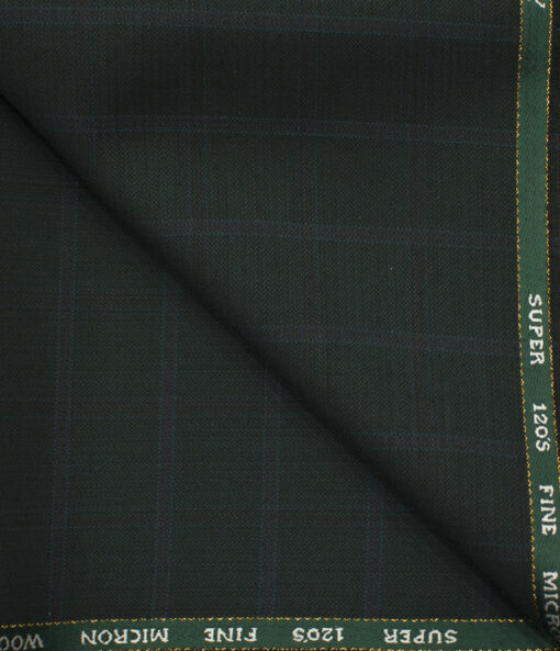 J.Hampstead Men's Wool Checks Super 120's 1.30 Meter Unstitched Trouser Fabric (Dark Green)