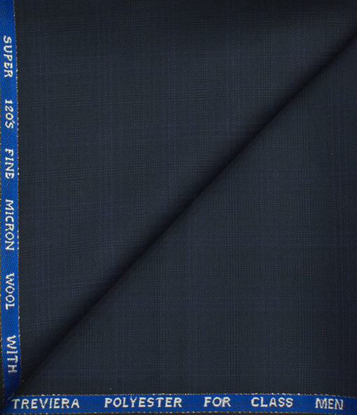 J.Hampstead Men's Wool Checks Super 120's 1.30 Meter Unstitched Trouser Fabric (Dark Blue)