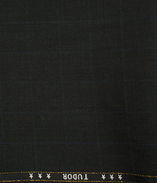 J.Hampstead Men's Wool Checks Super 120's 1.30 Meter Unstitched Trouser Fabric (Black & Blue)