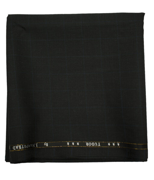 J.Hampstead Men's Wool Checks Super 120's 1.30 Meter Unstitched Trouser Fabric (Black & Blue)