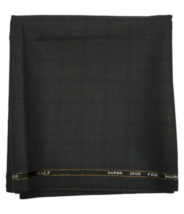 J.Hampstead Men's Wool Checks Super 100's1.30 Meter Unstitched Trouser Fabric (Dark Grey)