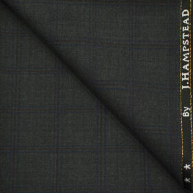 J.Hampstead Men's Wool Checks Super 100's1.30 Meter Unstitched Trouser Fabric (Dark Grey)
