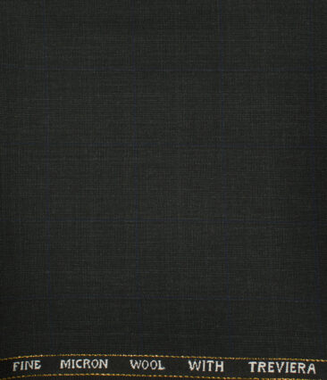 J.Hampstead Men's Wool Checks Super 120's 1.30 Meter Unstitched Trouser Fabric (Blackish Grey)