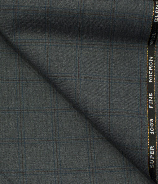 J.Hampstead Men's Wool Checks 1.30 Meter Unstitched Trouser Fabric (Grey )