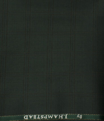 J.Hampstead Men's Wool Checks 1.30 Meter Unstitched Trouser Fabric (Dark Green )