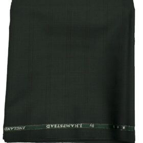 J.Hampstead Men's Wool Checks 1.30 Meter Unstitched Trouser Fabric (Dark Green )