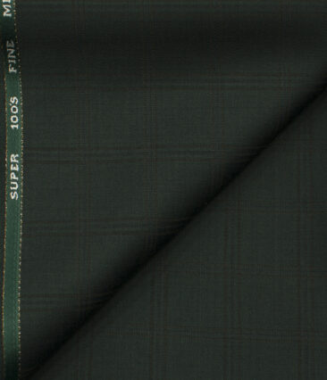 J.Hampstead Men's Wool Checks 1.30 Meter Unstitched Trouser Fabric (Dark Green )