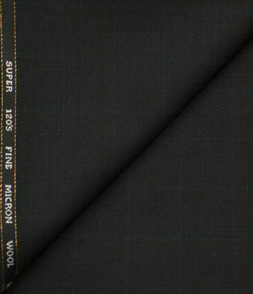 J.Hampstead Men's Wool Checks 1.30 Meter Unstitched Trouser Fabric (Black)