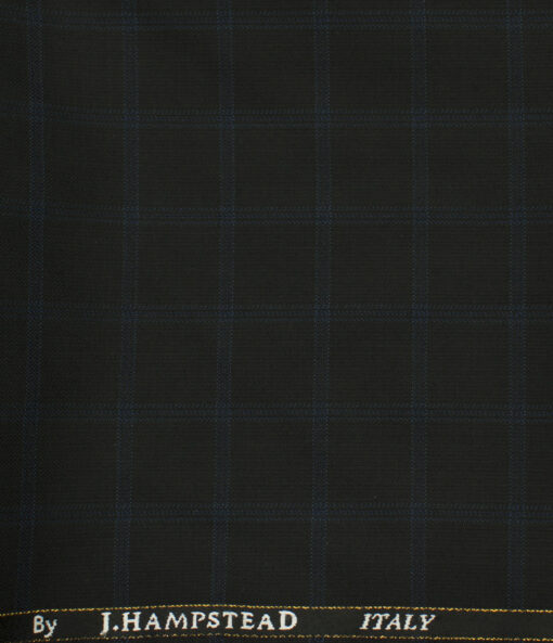 J.Hampstead Men's Wool Checks Super 120's 1.30 Meter Unstitched Trouser Fabric (Black)