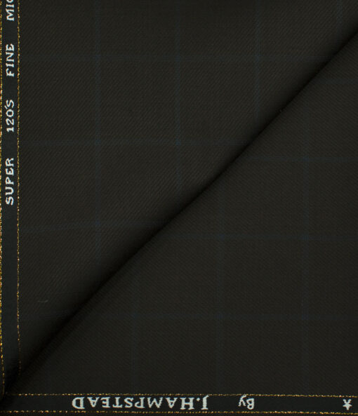 J.Hampstead Men's Wool Checks Super 120's 1.30 Meter Unstitched Trouser Fabric (Dark Brown)