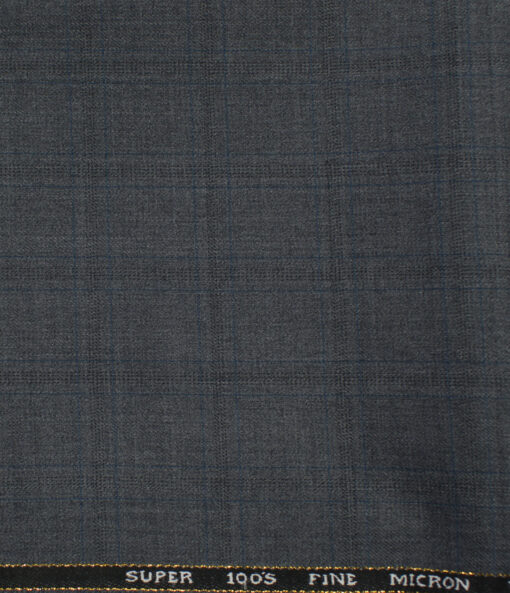 J.Hampstead Men's Wool Checks Super 100's1.30 Meter Unstitched Trouser Fabric (Grey )