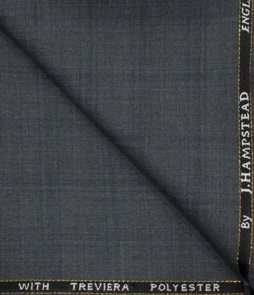 J.Hampstead Men's Wool Checks Super 100's1.30 Meter Unstitched Trouser Fabric (Grey )