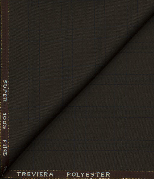 J.Hampstead Men's Wool Checks Super 100's 1.30 Meter Unstitched Trouser Fabric (Dark Brown)