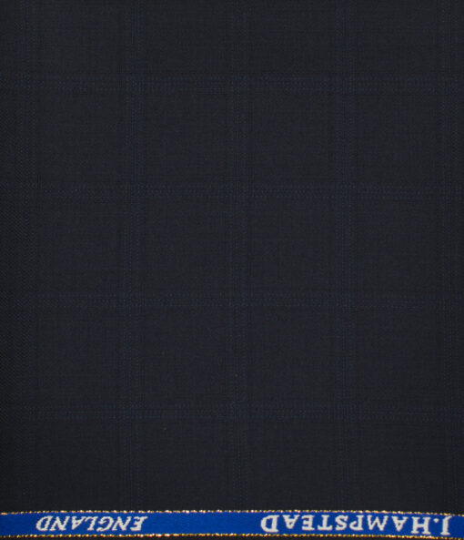 J.Hampstead Men's Wool Checks Super 100's1.30 Meter Unstitched Trouser Fabric (Dark Navy Blue)