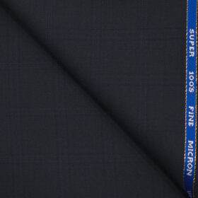 J.Hampstead Men's Wool Checks Super 100's1.30 Meter Unstitched Trouser Fabric (Dark Navy Blue)