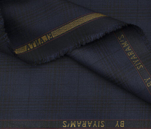 Siyaram's Men's Terry Rayon Checks 3.75 Meter Unstitched Suiting Fabric (Dark Blue)