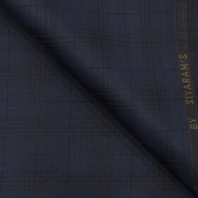 Siyaram's Men's Terry Rayon Checks 3.75 Meter Unstitched Suiting Fabric (Dark Blue)