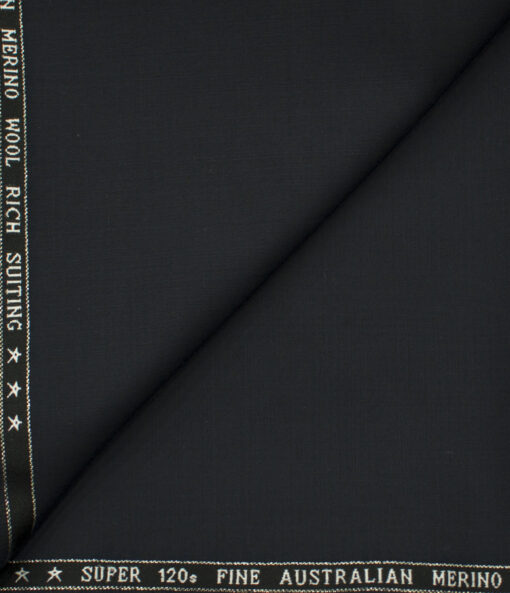 J.Hampstead Men's Wool Solids Super 120's 1.30 Meter Unstitched Trouser Fabric (Dark Navy Blue)