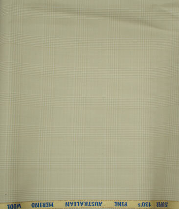 J.Hampstead Men's Wool Checks Super 130's 1.30 Meter Unstitched Trouser Fabric (Beige)