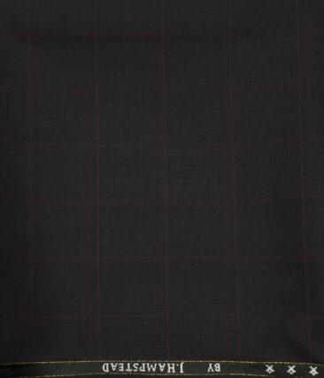 J.Hampstead Men's Wool Checks Super 130's 1.30 Meter Unstitched Trouser Fabric (Dark Wine)