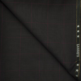 J.Hampstead Men's Wool Checks Super 130's 1.30 Meter Unstitched Trouser Fabric (Dark Wine)