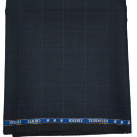 J.Hampstead Men's Wool Checks Super 130's 1.30 Meter Unstitched Trouser Fabric (Dark Blue)