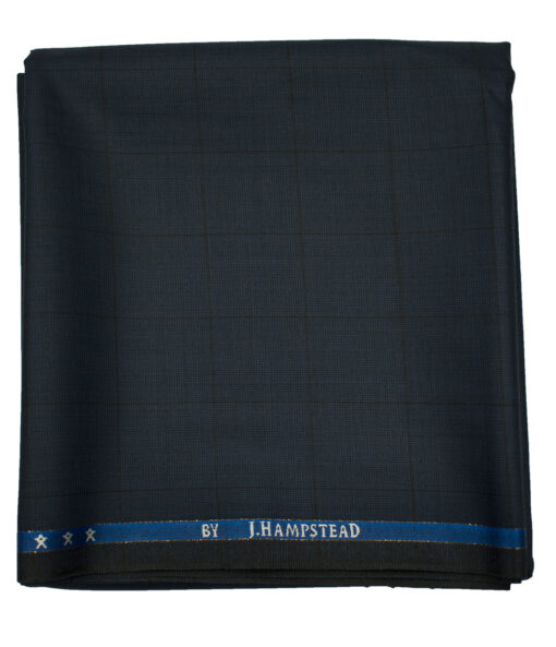 J.Hampstead Men's Wool Checks Super 130's1.30 Meter Unstitched Trouser Fabric (Dark Blue)