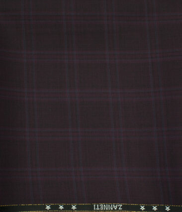 J.Hampstead Men's Wool Checks Super 120's 1.30 Meter Unstitched Trouser Fabric (Dark Wine)