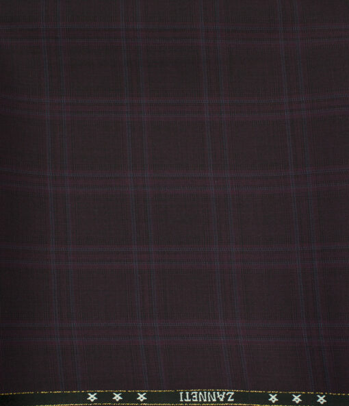 J.Hampstead Men's Wool Checks Super 120's 1.30 Meter Unstitched Trouser Fabric (Dark Wine)