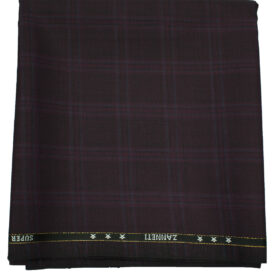 J.Hampstead Men's Wool Checks Super 120's 1.30 Meter Unstitched Trouser Fabric (Dark Wine)