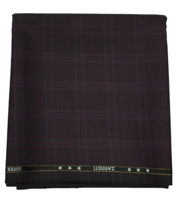 J.Hampstead Men's Wool Checks Super 120's 1.30 Meter Unstitched Trouser Fabric (Dark Wine)
