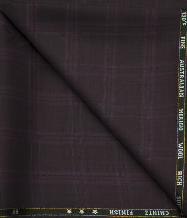 J.Hampstead Men's Wool Checks Super 120's 1.30 Meter Unstitched Trouser Fabric (Dark Wine)