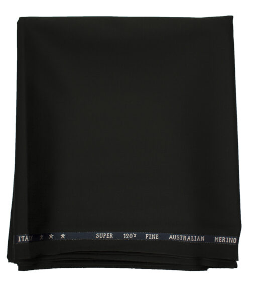 J.Hampstead Men's Wool Solids Super 120's 1.30 Meter Unstitched Trouser Fabric (Black)