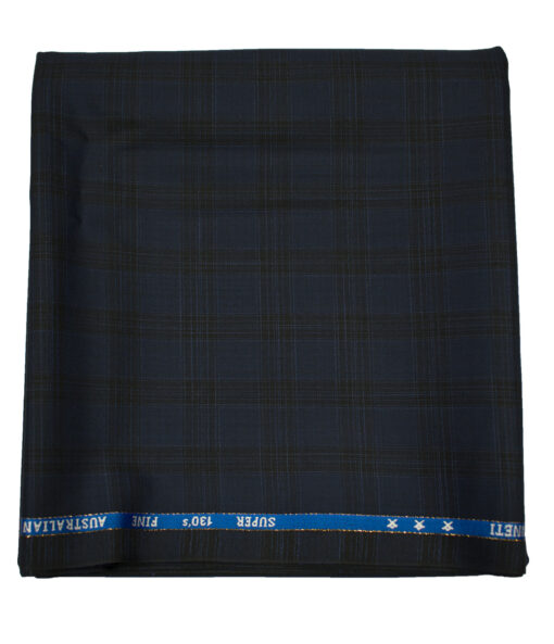 J.Hampstead Men's Wool Checks 1.30 Meter Unstitched Trouser Fabric (Dark Blue)