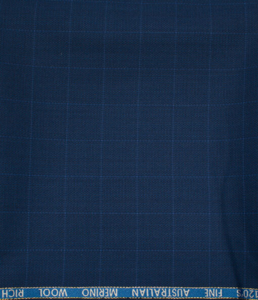J.Hampstead Men's Wool Checks Unstitched Trouser Fabric (Royal Blue)