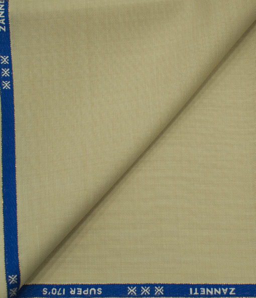 J.Hampstead Men's Wool Structured Super 170's 1.30 Meter Unstitched Trouser Fabric (Cream)
