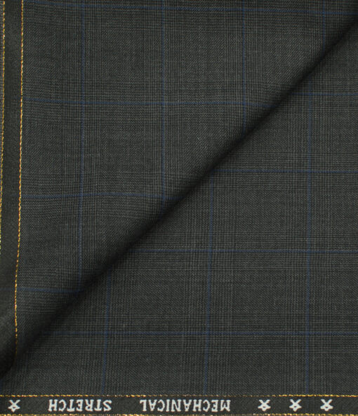 J.Hampstead Men's Wool Checks Super 130's1.30 Meter Unstitched Trouser Fabric (Dark Grey)