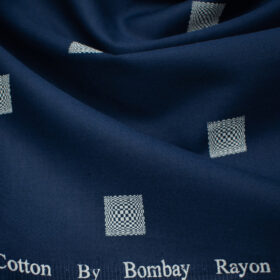 Bombay Rayon Men's Cotton Printed 2 Meter Unstitched Shirting Fabric (Royal Blue & White)