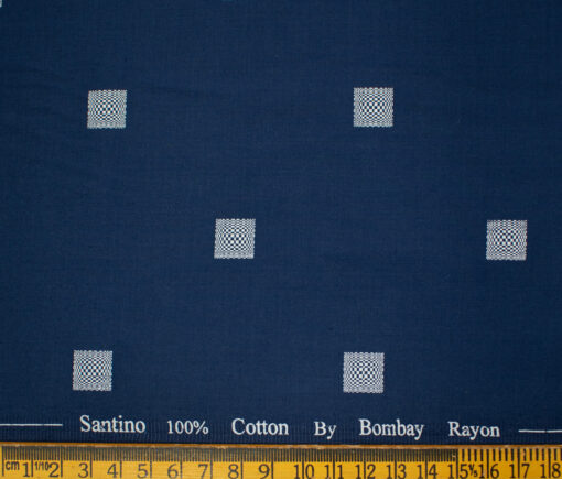 Bombay Rayon Men's Cotton Printed 2 Meter Unstitched Shirting Fabric (Royal Blue & White)